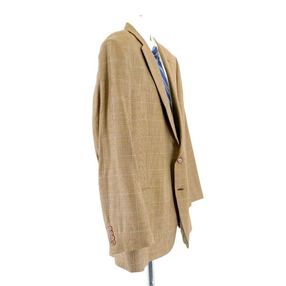 Lauren Ralph Lauren Wool Silk Brown Tan Hounstooth W/ Blue Windowpane 48L SPort - Picture 7 of 12